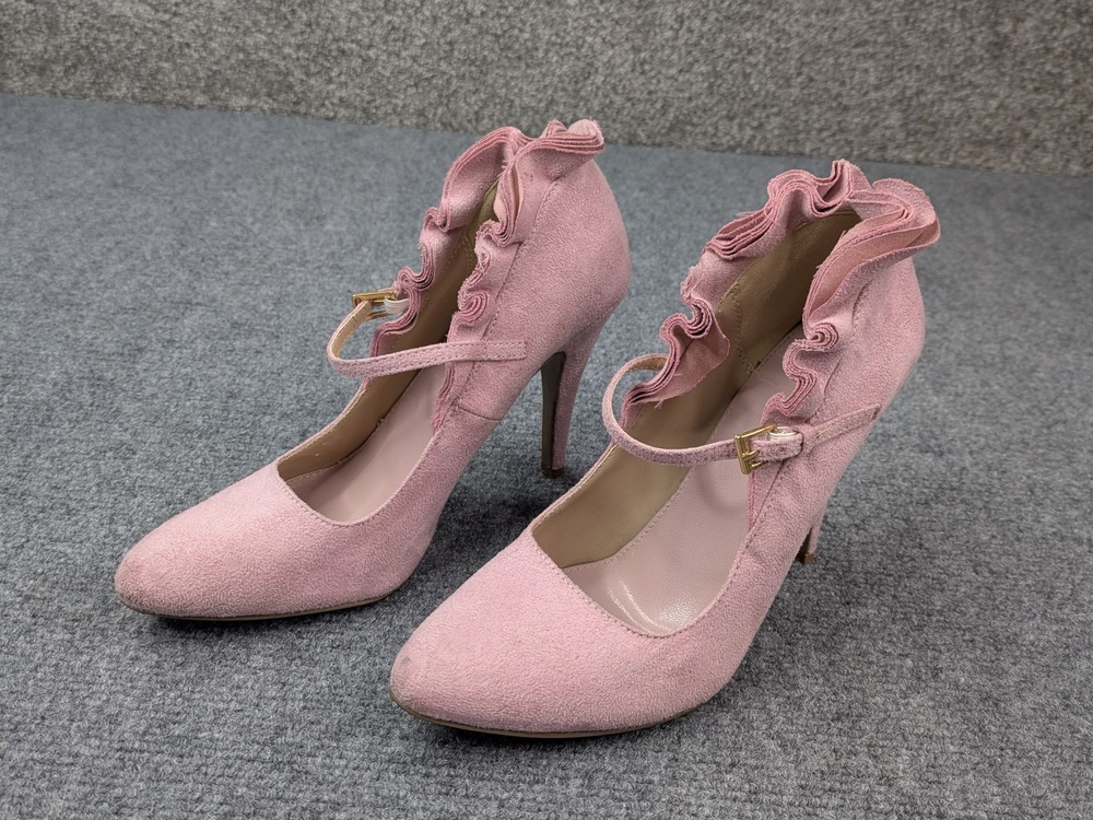 Newport News Shoes Womens 7 Pink Ruffle Mary Jane Stiletto Dress Pump 45553